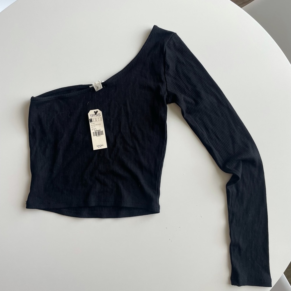 Garage one sleeve black crop top